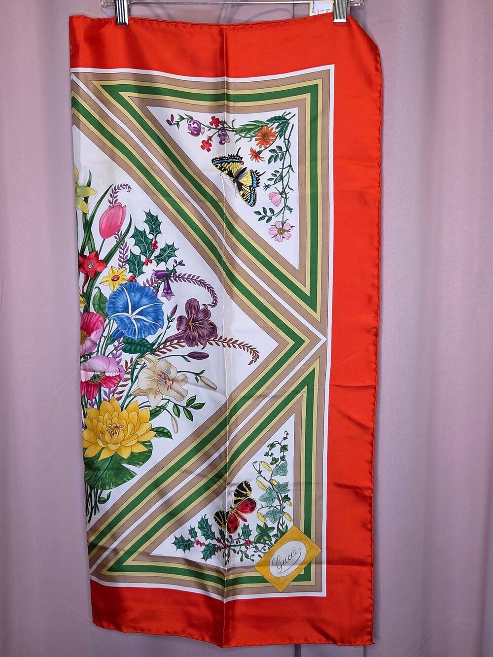 Vintage Gucci "Flora" Silk Scarf by Vittorio Accornero (Orange Border)